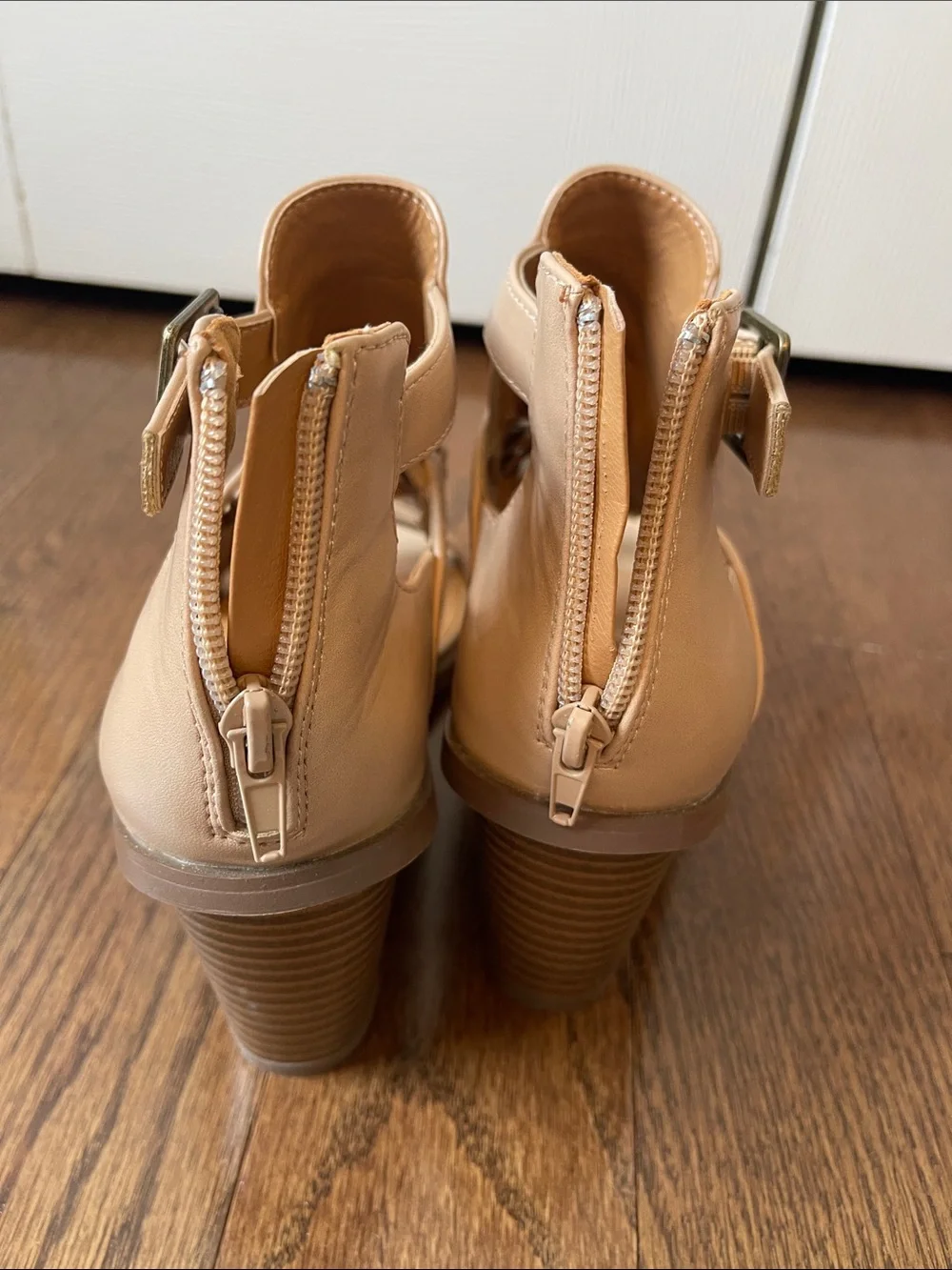 Maurices Beige Strappy Leather Heeled Sandals